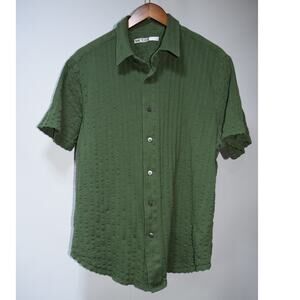 Mr Turk Green Textured Short Sleeve Button Down Shirt Medium